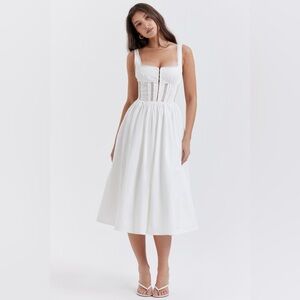House of CB Perle White Lace Trim Midi Dress